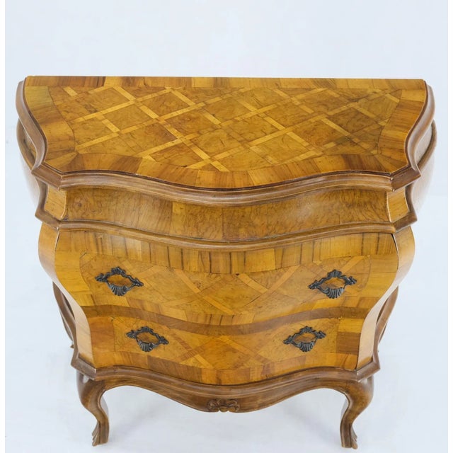 Wood Italian Parquet Burl Wood Bombe Style Compact Entry Chest of Drawers Dresser For Sale - Image 7 of 13
