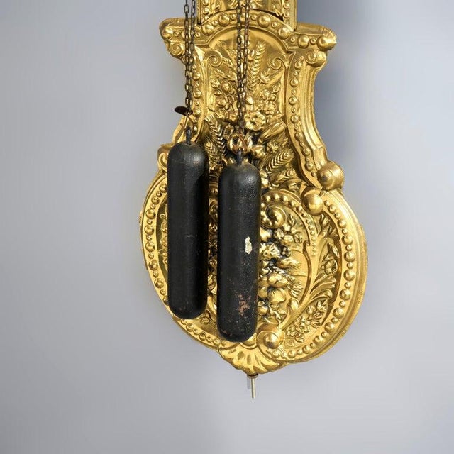 Metal Antique French Louis Jaquine Brass Wag-on-the Wall Clock 19th C For Sale - Image 7 of 8