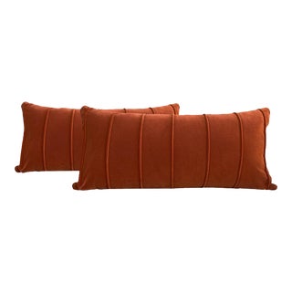 Velvet Lumbar Pillows in Burnt Orange - a Pair For Sale