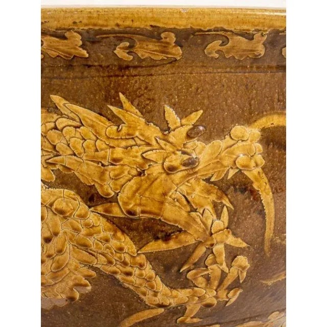 Chinese Dragon Motif Ochre Jardiniere For Sale - Image 4 of 4
