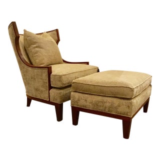 Henredon Barbara Barry Winslow Wing Chair & Ottoman Set For Sale