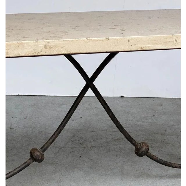 White French Mid-Century Coffee or Low Table With Wrought Iron Base and Marble Top For Sale - Image 8 of 13
