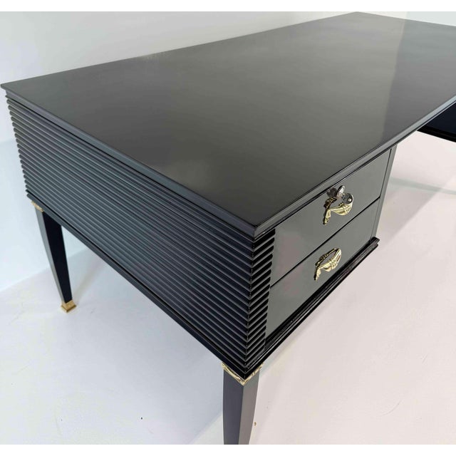 Italian Art Deco Black Lacquer and Brass Desk by Paolo Buffa for La Permanente Mobili Cantù, 1950s For Sale - Image 13 of 16