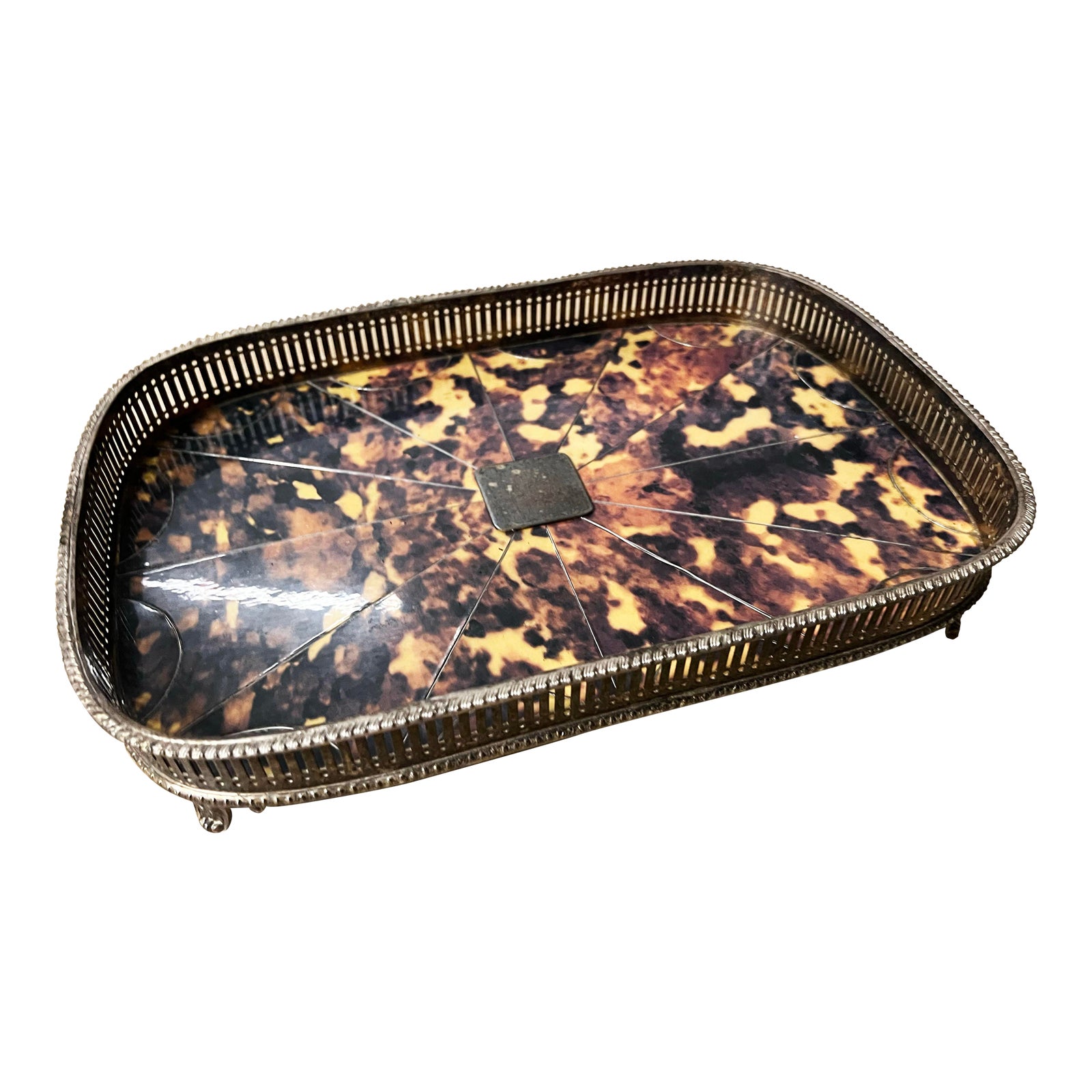 1960s English Faux Tortoise Shell Tray With Silverplate Gallery | Chairish