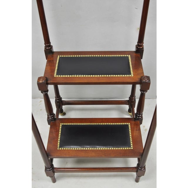 Traditional George III Style Mahogany and Black Leather Library Steps by Wellington Hall For Sale - Image 3 of 14