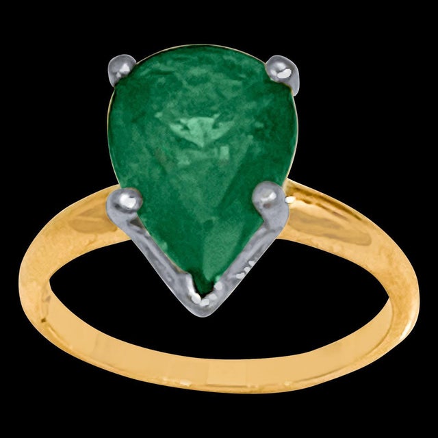 3 Carat Pear Cut Natural Emerald Ring 14 Karat Yellow & White Gold, Size 5.25 For Sale - Image 17 of 18