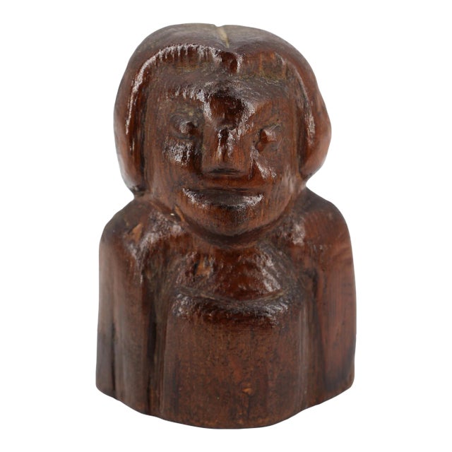 American Folk Art Primitive Wooden Woman Bust 19th Century For Sale
