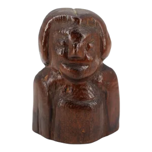American Folk Art Primitive Wooden Woman Bust 19th Century