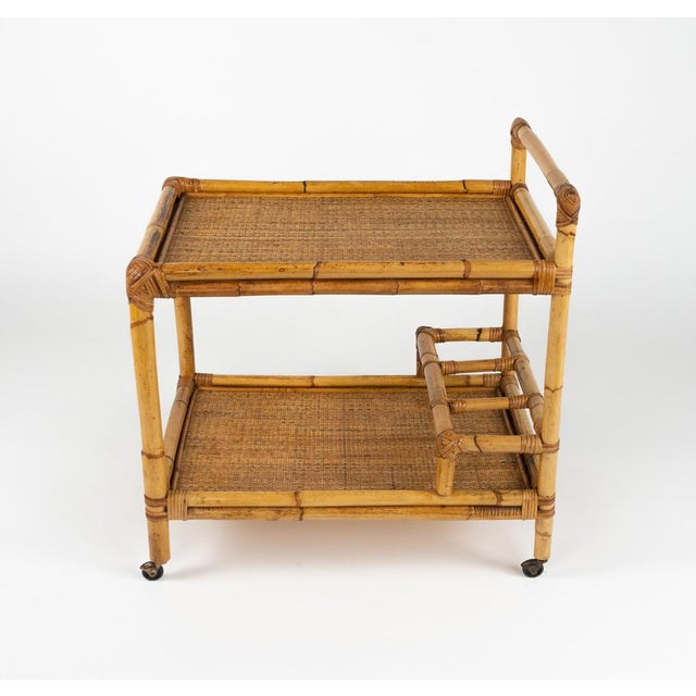 Mid-Century Modern Bamboo and Rattan Serving Bar Cart, Italy, 1960s For Sale - Image 12 of 17