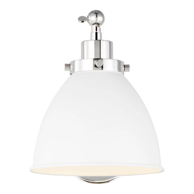 Chapman & Myers by Visual Comfort Studio Wellfleet Single Arm Dome Task Sconce, Matte White & Polished Nickel For Sale