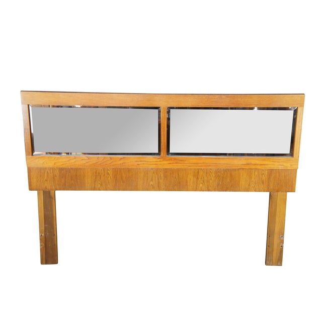 Mid-Century Modern Mid Century Modern Attributed to Lane Staccato Brutalist Oak Mirrored Full Headboard For Sale - Image 3 of 10