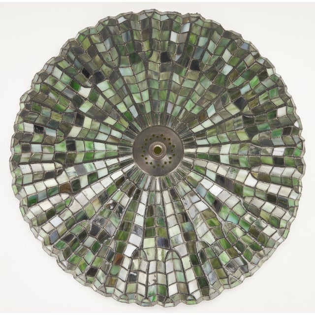 Mid-20th Century 20'' Tiffany-Style Leaded Green Slag Glass Lotus Leaf Lamp Shade For Sale - Image 16 of 18