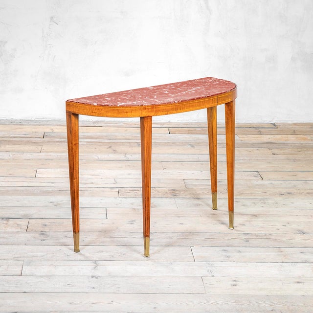 Wood Console Table with Marble Top attributed to Paolo Buffa, 1950s For Sale - Image 7 of 7