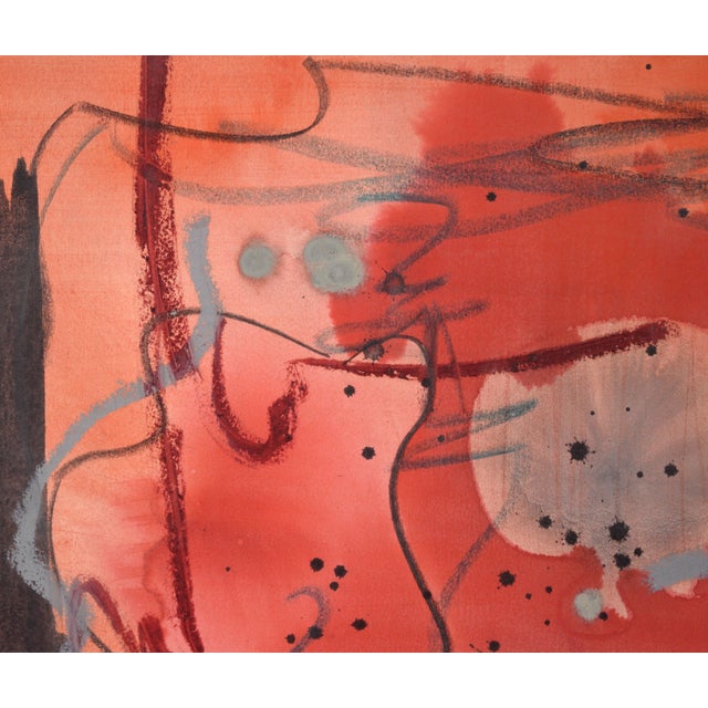 1980s Red Black and Grey Abstract Expressionist in Acrylic and Pastel on Paper by Ricardo De Silva For Sale - Image 5 of 6