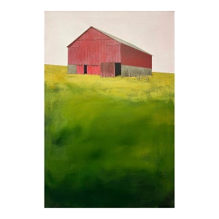 Summit County Barn by Justin Wheatley | Acrylic on Canvas Red Barn With Green Field For Sale