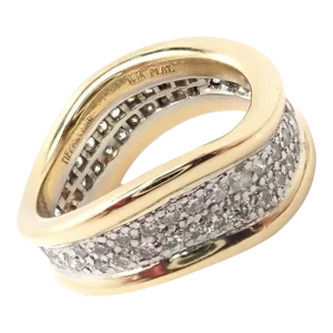 Tiffany & Co. 18k Yellow Gold Platinum Diamond Wave Band Ring, size 5.75