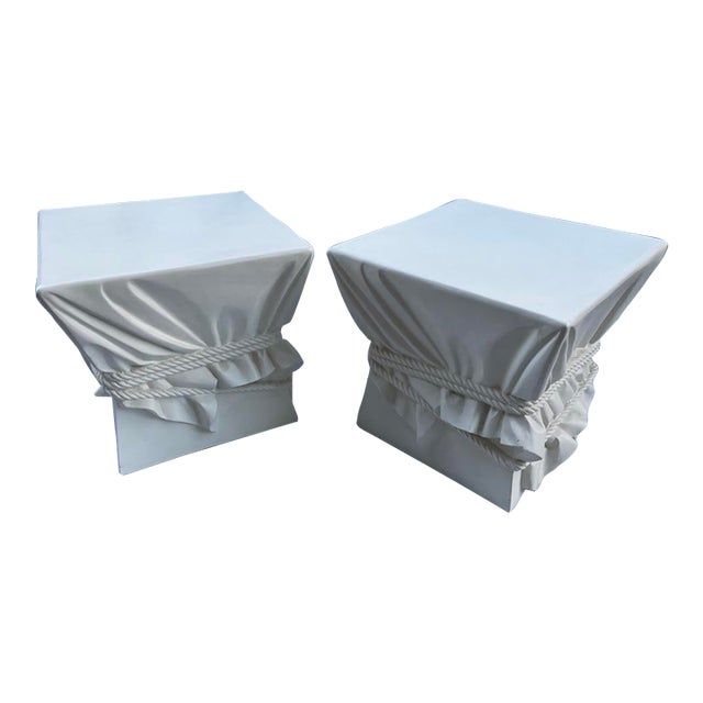 Plaster Draped Fabric and Rope Side Tables a Pair For Sale