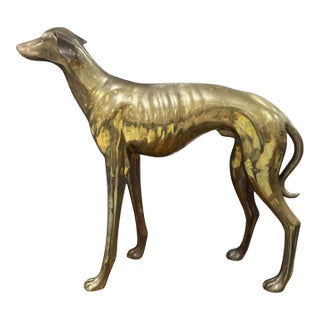 29.5”h Large Vintage Brass Greyhound Dog Sculpture For Sale