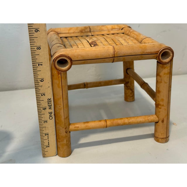 1980s Low Chinoiserie Hand-Crafted Rattan Burnt Bamboo Plant Stand For Sale - Image 4 of 12