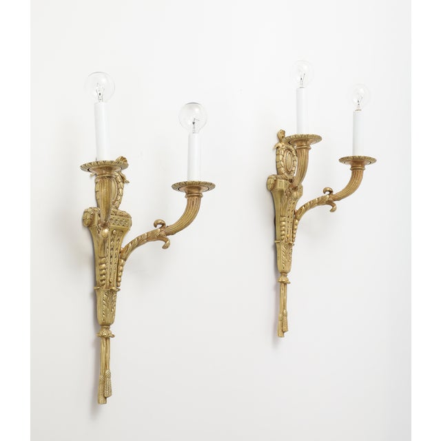 Gold 1950's French Bronze Sconces - a Pair For Sale - Image 8 of 14