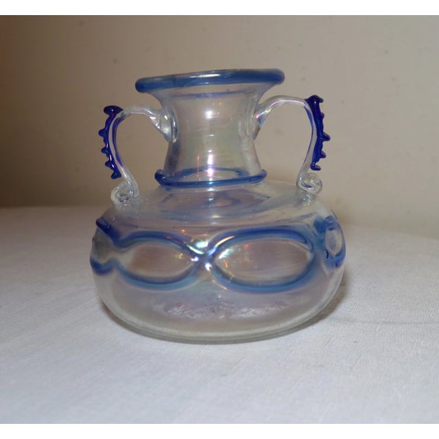 1980s Vintage Hand Blown Murano Italian Iridescent Corroso-Scavo Glass Vase Italy For Sale - Image 5 of 10