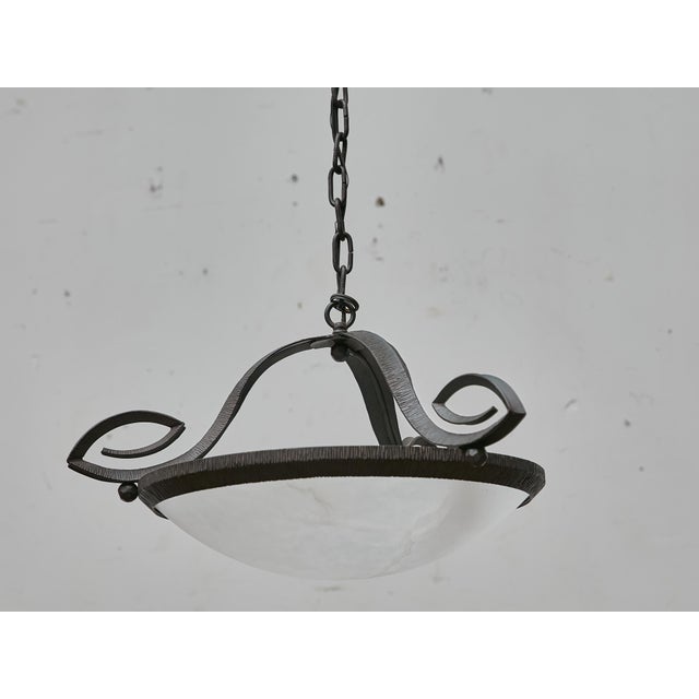 1930s French Alabaster and Hammered Iron Pendants - Pair For Sale - Image 14 of 18
