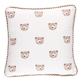 Schumacher x Marie-Chantal Bear Print 14" Pillow in Ivory For Sale