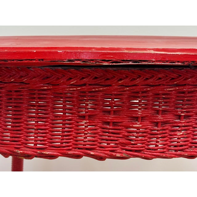 Vintage Weathered Red Wicker Table For Sale - Image 11 of 12