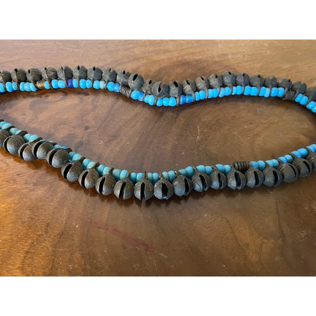Long Strand of Brass Bronze Bells Strung With Turquoise Glass Trade Beads For Sale - Image 11 of 13