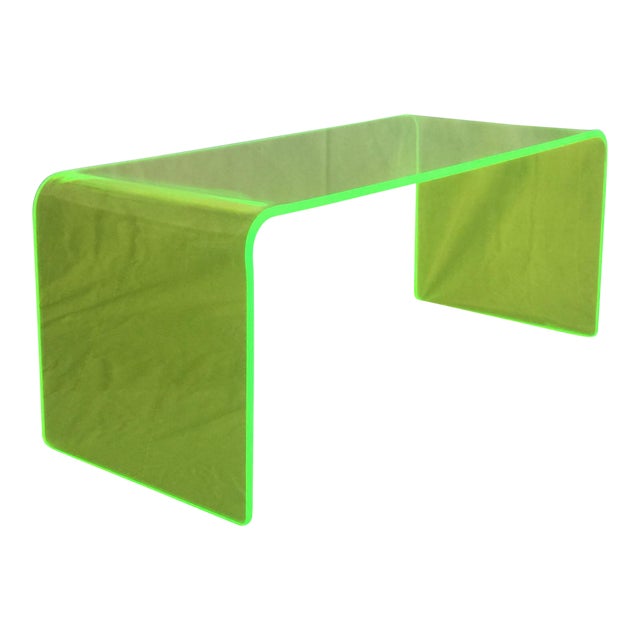 Memphis Neon Green Lucite Waterfall Coffee Table For Sale