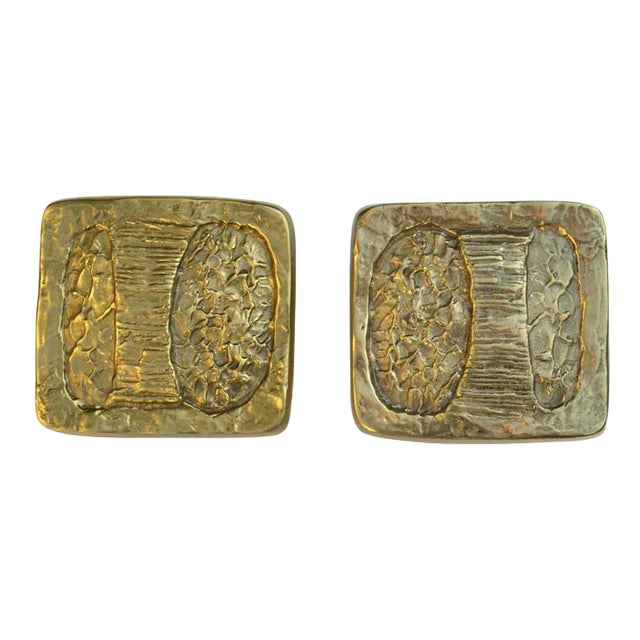 Brutalist Bronze Push and Pull Door Handles, 1970s, Set of 2 For Sale