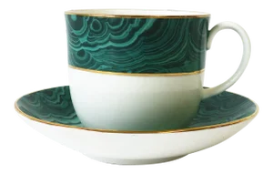 English Green Malachite Porcelain Coffee or Tea Cup and Saucer