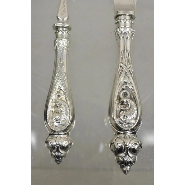 Metal Antique English Victorian Silver Plated Figural Fish Service Fork Knife Set For Sale - Image 7 of 11