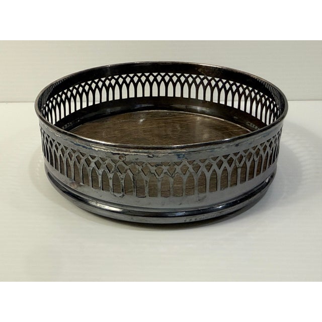 1960s Eisenberg-Lozano English Silver-Plated & Wood-Grain Wine Bottle Coaster For Sale - Image 9 of 11