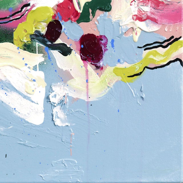 Textile Bubble Gum Island - Original Textural Bright Abstract Mixed Media Painting on Canvas by Amber Goldhammer For Sale - Image 7 of 9