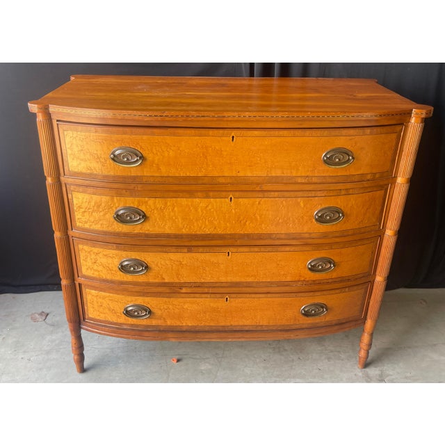 American Antique Sheraton Birdseye Maple & Cherry Chest of Drawers in the Manner of John & Thomas Seymore Furniture. For Sale - Image 3 of 5
