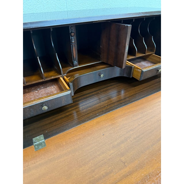 Brown Vintage Chippendale Style Fall Front Drop Front Secretary Desk For Sale - Image 8 of 11