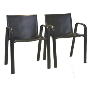 Armchairs in Black Leather from Poltrona Frau, 1980s, Set of 2 For Sale