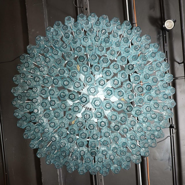 Modern Modernist Hand-Blown Aquamarine Murano Glass Polyhedral Chandelier For Sale - Image 3 of 12