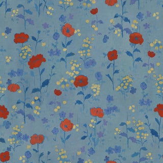 Sample - Poppies Wallpaper by Paule Marrot in Blue For Sale