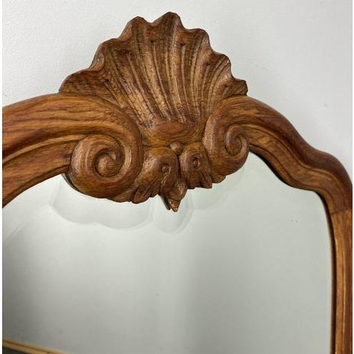 Vintage French Oak Wall Mirror with Ornate Shell Crest For Sale - Image 5 of 9