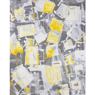 "Static 441" Contemporary Original Abstract Yellow Framed Painting For Sale