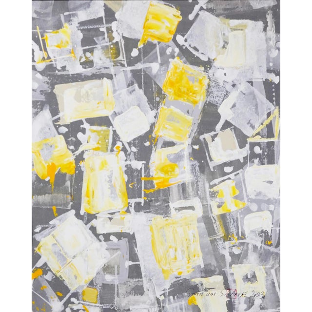 "Static 441" Contemporary Original Abstract Yellow Framed Painting For Sale