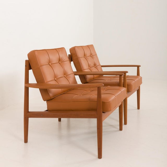 Set of Teak Lounge Chairs in Aniline Cognac Leather for Cado by Grete Jalk, Denmark, 1960s For Sale - Image 17 of 18