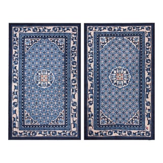 1930s Blue Medallion Antique Pair of Chinese Peking Rugs 3'2" X 5'2" Handknotted Wool Carpets For Sale