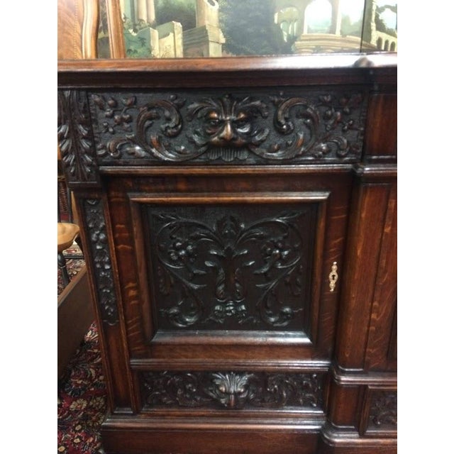 Brown Monumental Antique Oak Buffet, Victorian Carved Sideboard For Sale - Image 8 of 12