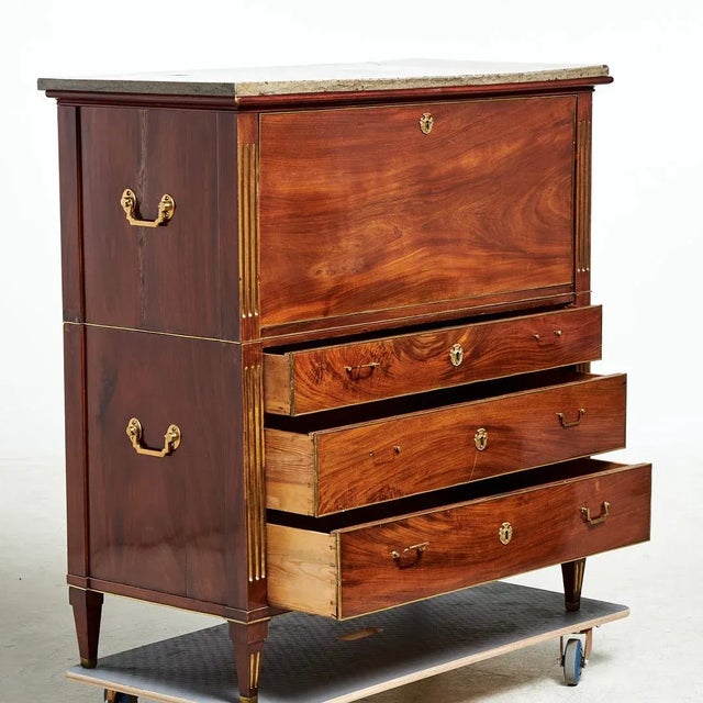 Biedermeier 19th Century Swedish Biedermeier Mahogany Secretaire - Scandinavian Brass Desk For Sale - Image 3 of 9