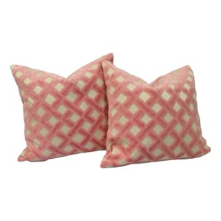 Clarence House Criss Cross Design Pillows- Set of 2 Velour Fabric For Sale
