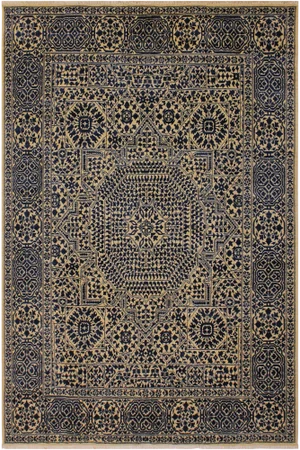 1990s Shabby Chic Southwestern Mamluk Ivory/Blue Wool Rug - 8'0 X 9'10