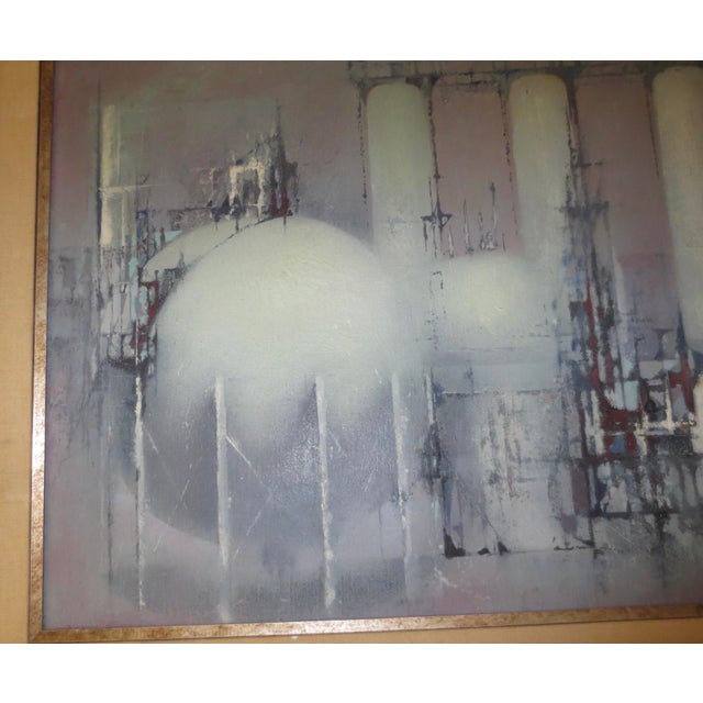 "Jacus" Jean Theobald Jacus Oil Painting of Industrial Complex 1954 France For Sale - Image 4 of 7